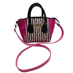 Luv Betsey by Betsey Johnson Pink Striped Lip Quilted Crossbody Satchel Bag